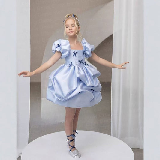 Flower Girl Dress with Satin Bows Matching Accessories D100