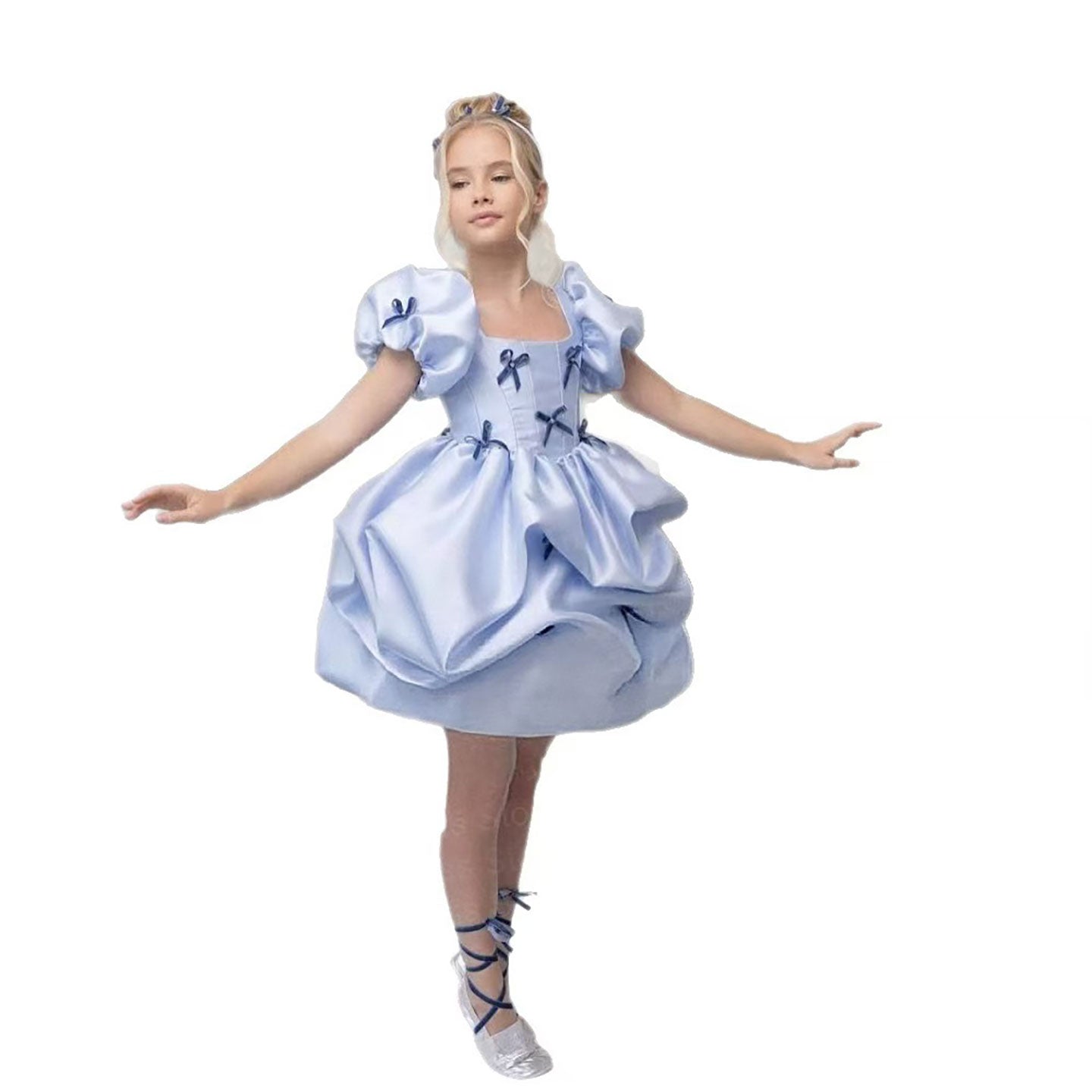 Flower Girl Dress with Satin Bows Matching Accessories D100