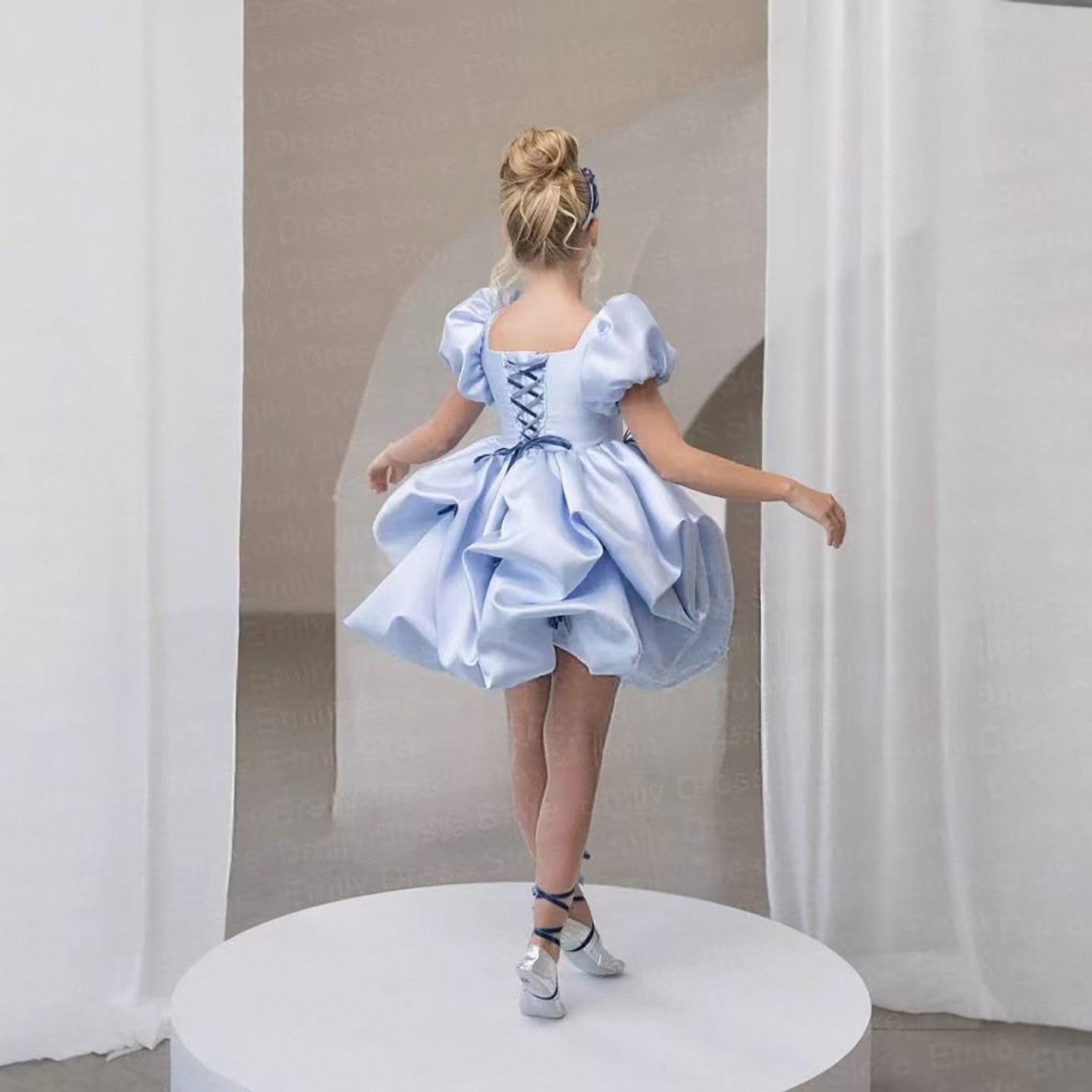 Flower Girl Dress with Satin Bows Matching Accessories D100