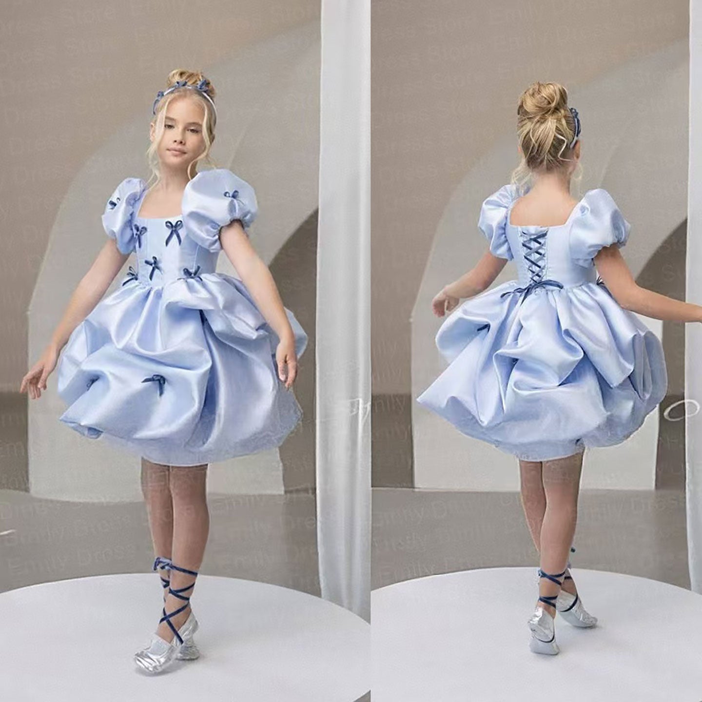 Flower Girl Dress with Satin Bows Matching Accessories D100