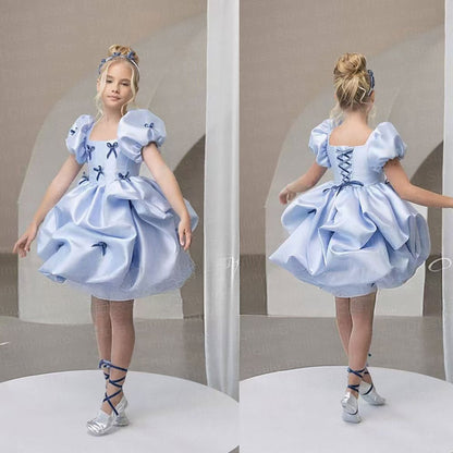 Flower Girl Dress with Satin Bows Matching Accessories D100