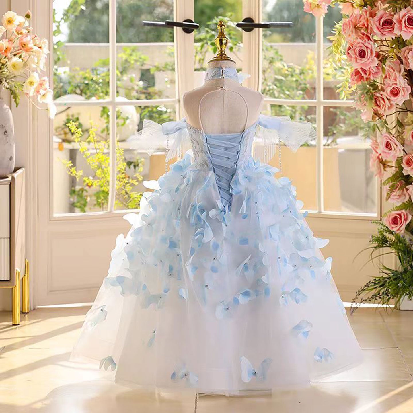 Princess Flower Girl Dress with 3D Flowers Floor Length D101