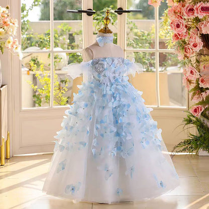 Princess Flower Girl Dress with 3D Flowers Floor Length D101