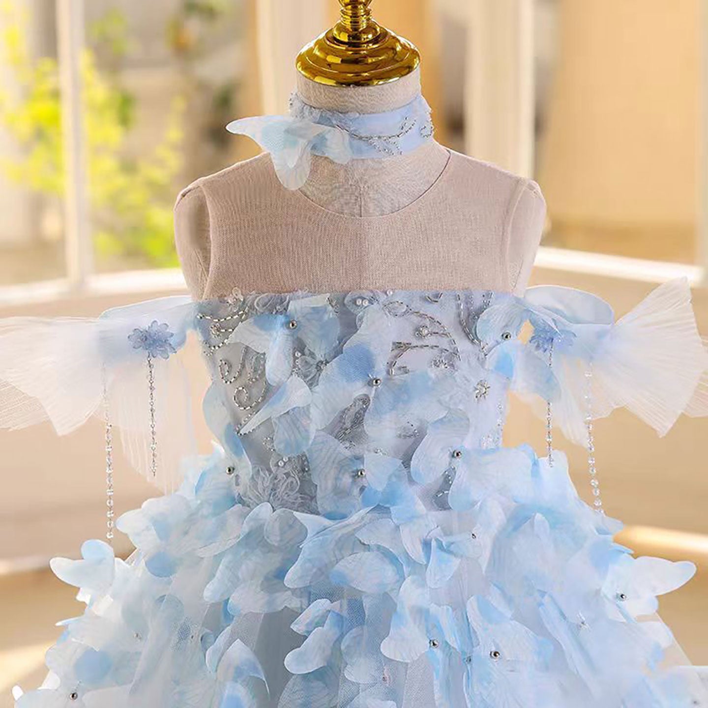 Princess Flower Girl Dress with 3D Flowers Floor Length D101