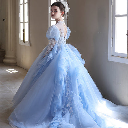 Blue Luxury Princess Girl Dress for Birthday Party Pageant J190