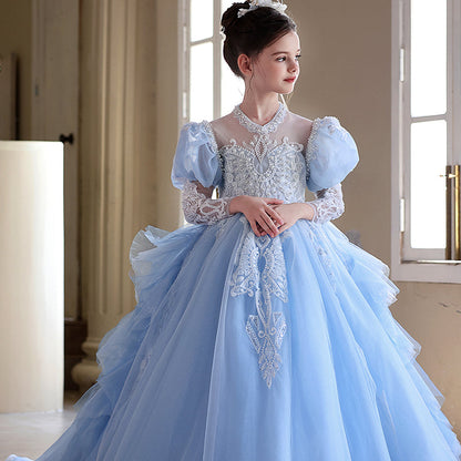 Blue Luxury Princess Girl Dress for Birthday Party Pageant J190