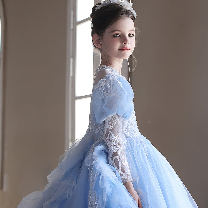Blue Luxury Princess Girl Dress for Birthday Party Pageant J190