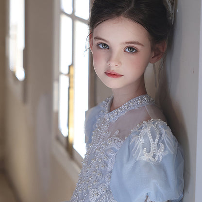 Blue Luxury Princess Girl Dress for Birthday Party Pageant J190