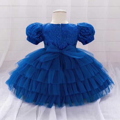 Luxury Royal Blue Flower Girl Dress for Kids Birthday Party Gown D174