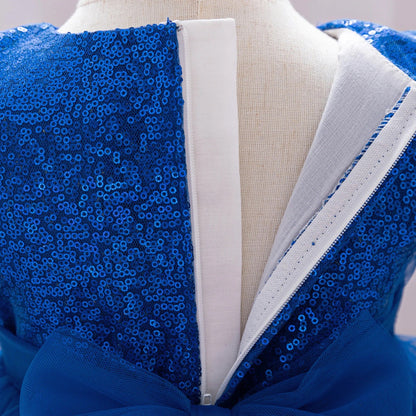 Luxury Royal Blue Flower Girl Dress for Kids Birthday Party Gown D174