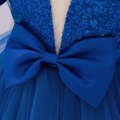 Luxury Royal Blue Flower Girl Dress for Kids Birthday Party Gown D174