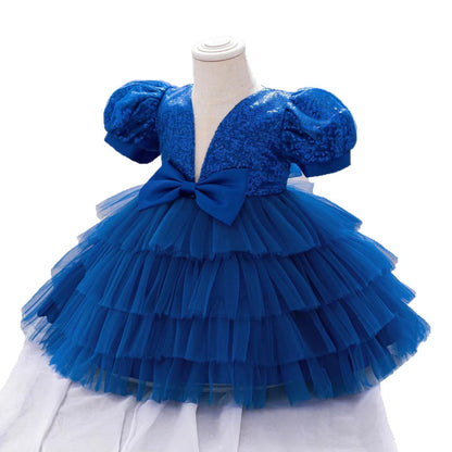 Luxury Royal Blue Flower Girl Dress for Kids Birthday Party Gown D174