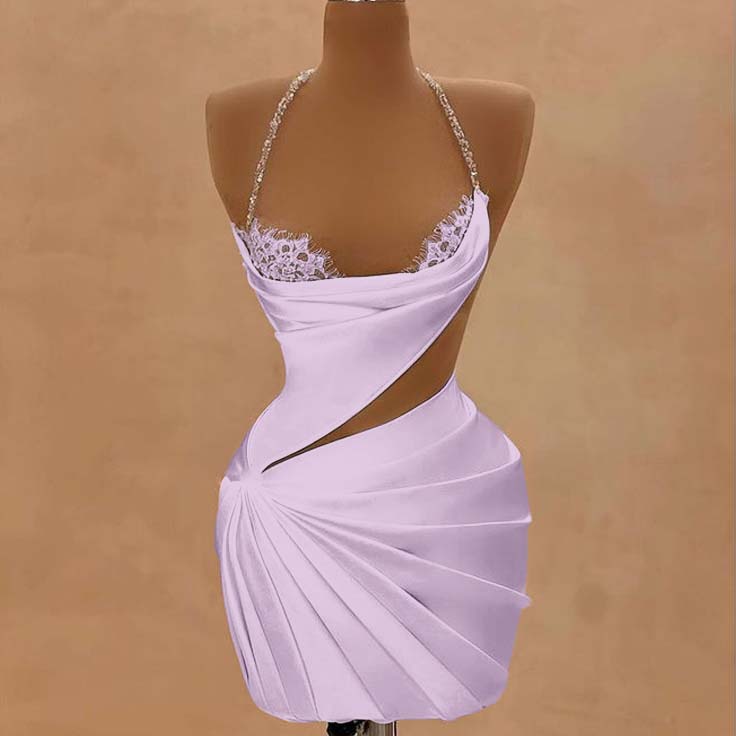 Halter Sleeveless Short Homecoming Dress With Beading Pleated HC0155