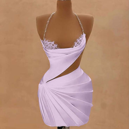 Halter Sleeveless Short Homecoming Dress With Beading Pleated HC0155