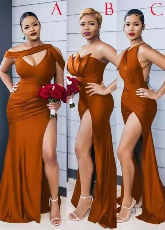 Burnt Orange Mermaid Bridesmaid Dress With Split PD033