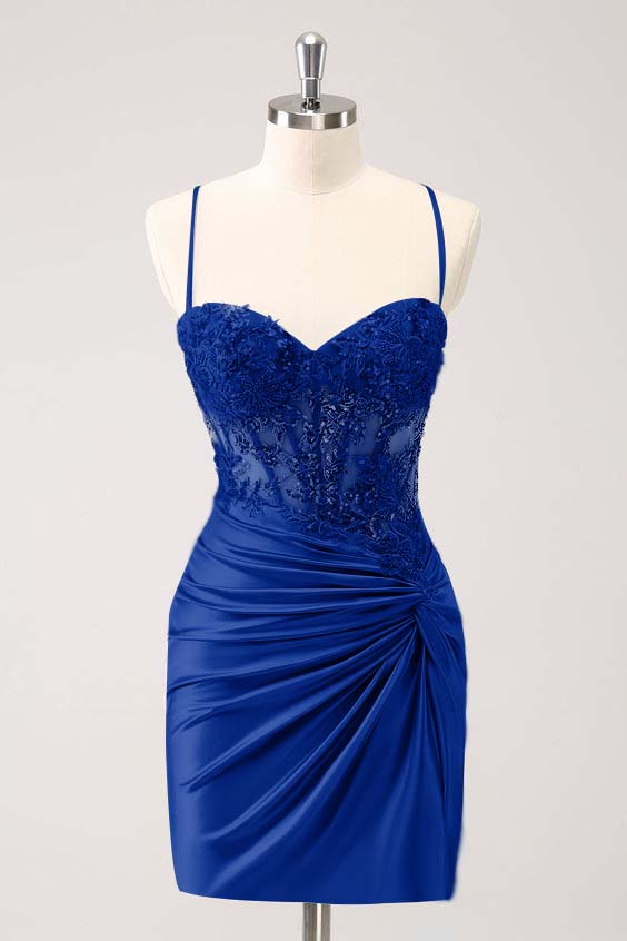 Chic Spaghetti Strap Sweetheart Short Homecoming Dress With Appliques HC0142