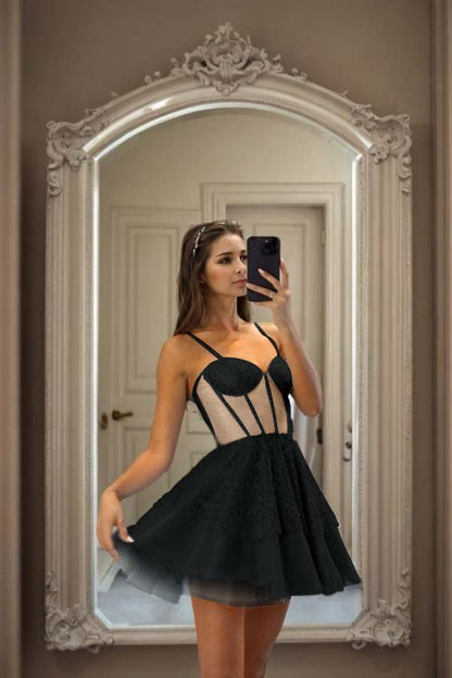 Hellodresses Sky Blue Spaghetti Strap Sweetheart Short Homecoming Dress With Sequins