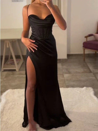 Classy Split Prom Dresses Floor Length Formal Evening Dress
