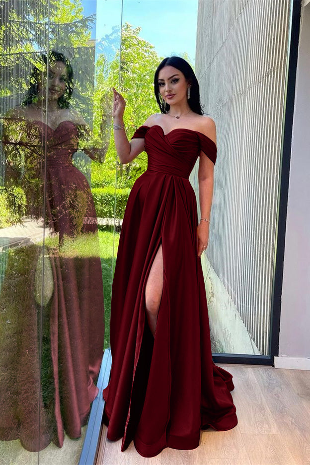 Dusty Pink Glorious Off-The-Shoulder Evening Front Split Prom Dress With Sweetheart | Zelldresses