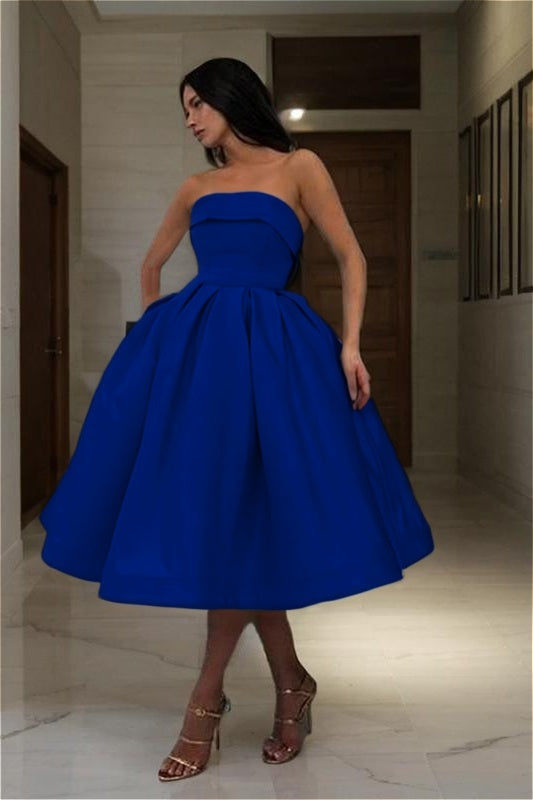 Stylish Sky Blue Strapless Sleeveless A Line Short Homecoming Dress With Pleated HC0042