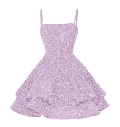 Glamorous Pink Spaghetti Strap Homecoming Dress Backless Sequins Prom Dress YO070