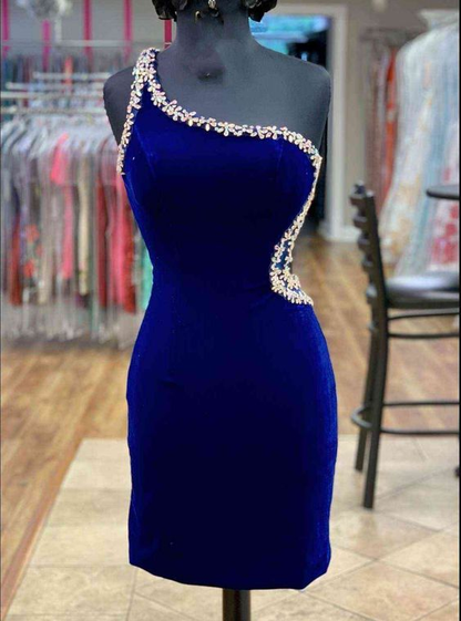 One Shoulder Sleeveless Short Homecoming Dress With Appliques HC0125