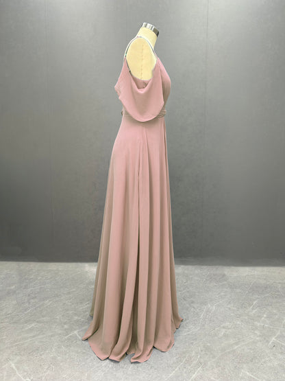 Flowing Straps Sleeveless Bridesmaid Dresses Floor Length with Split CK01