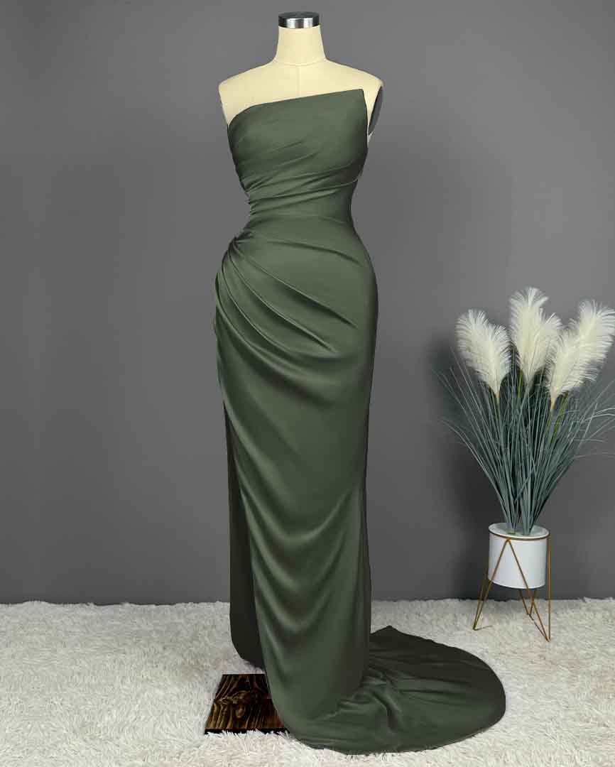 Simple Blue Prom Dress Sleeveless Charmeuse Gown With High Slit PLeated X0002