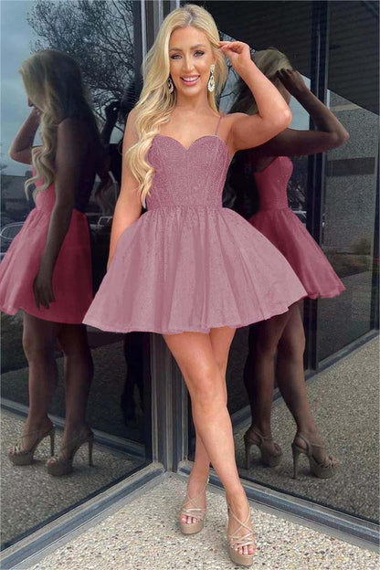 Hellodresses Shinning Spaghetti Strap Sleeveless Short A Line Homecoming Dress With Sequins