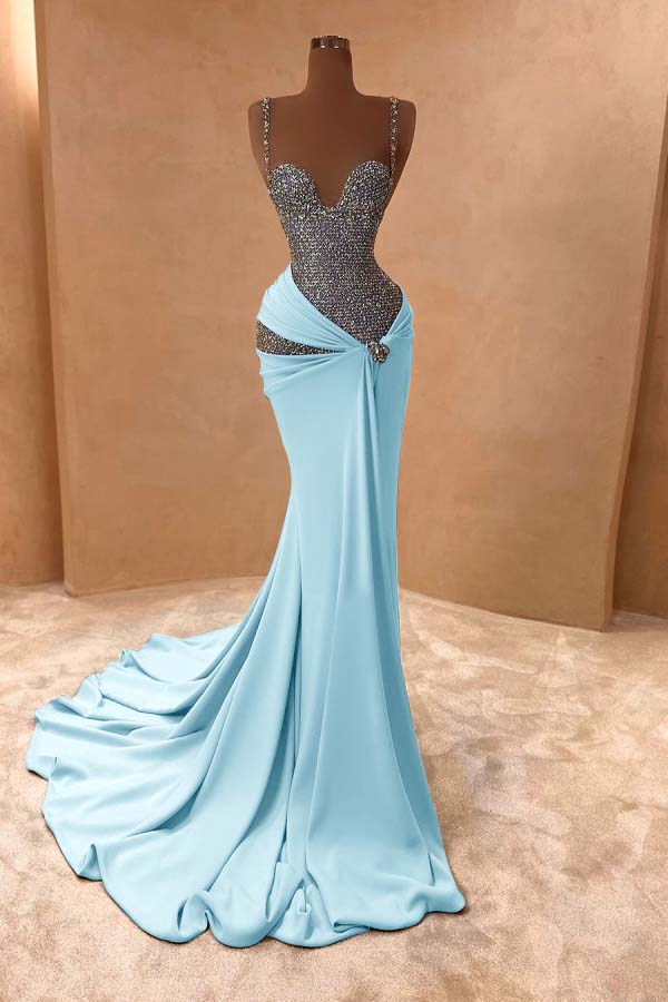 Spaghetti Strap Sleeveless Long Mermaid Prom Dress With Beading ZT0243
