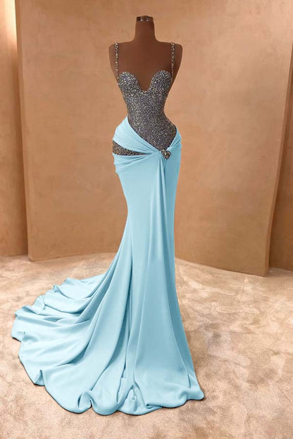 Spaghetti Strap Sleeveless Long Mermaid Prom Dress With Beading ZT0243