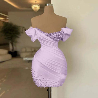 Off the Shoulder Sleeveless Short Homecoming Dress With Beading HC0154