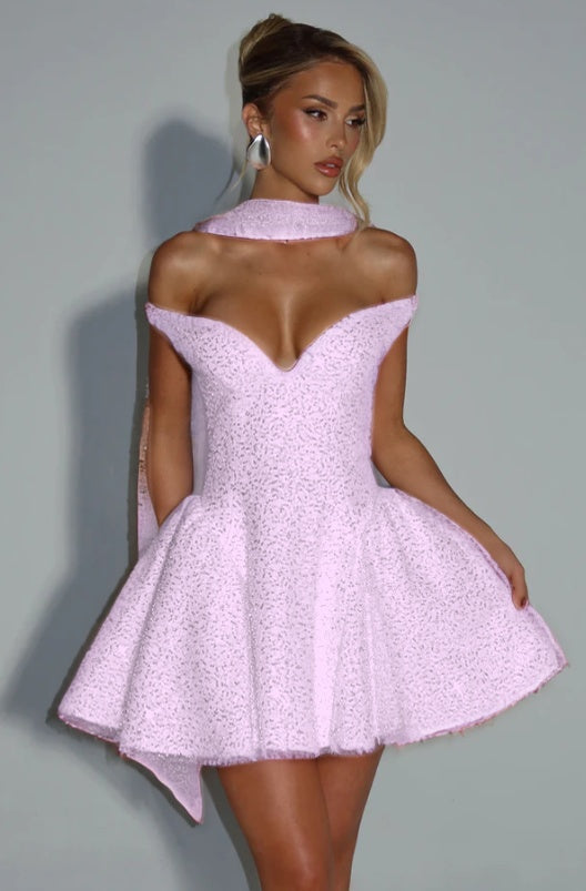 Shinning Pink Off-the-Shoulder Homecoming Dress Mini with Sequins CY0152