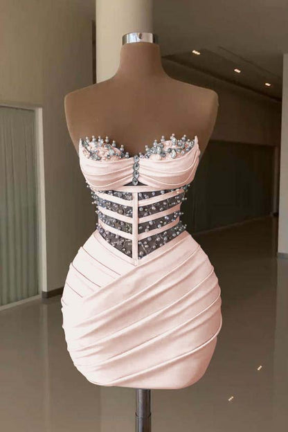 Sweetheart Sleeveless Pleated Short Homecoming Dress With Beading HC0147