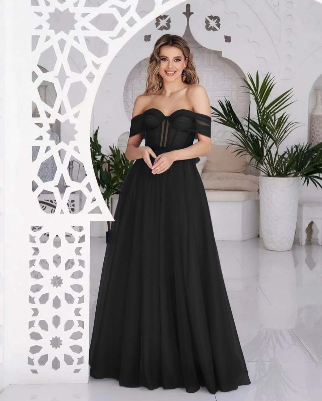 Hellodresses Tulle Off the Shoulder Sweetheart Sleeveless Royal Blue Prom Dress