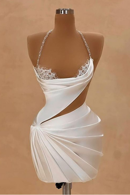 Halter Sleeveless Short Homecoming Dress With Beading Pleated HC0155