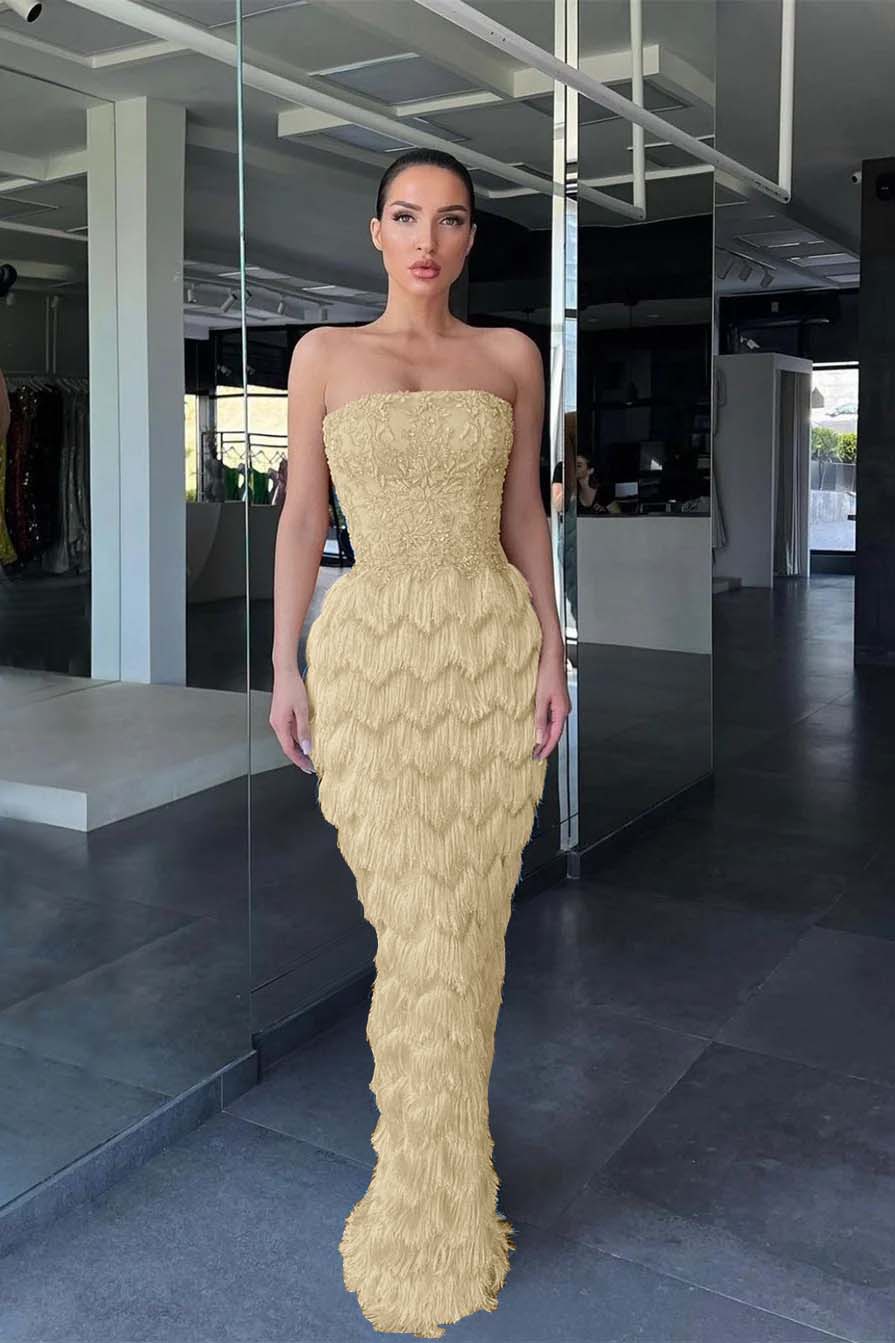 Charming Blue Prom Dress Off-the-Shoulder with Feather Beadings ED0535