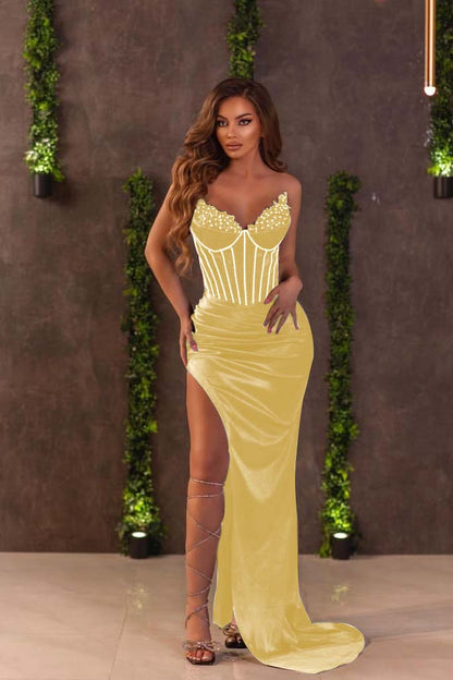 Classic Black Prom Dress V Neck Off The Shoulder Slit Beadings YL0042