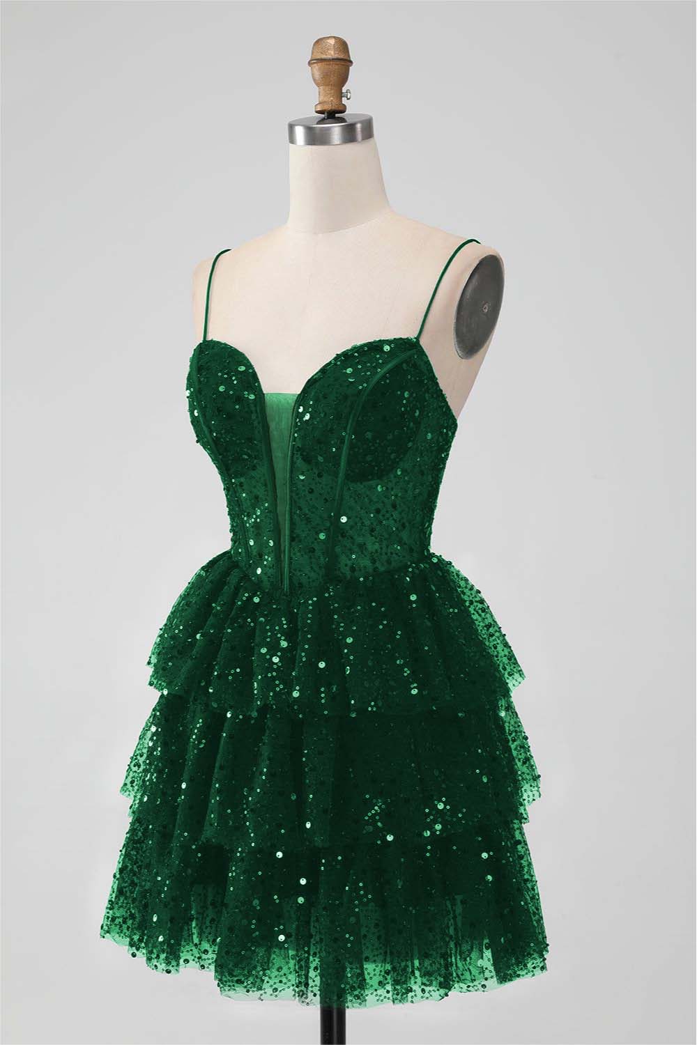 Black Sequins Spaghetti Strap Sleeveless Short Homecoming Dress With Ruffles HC0017