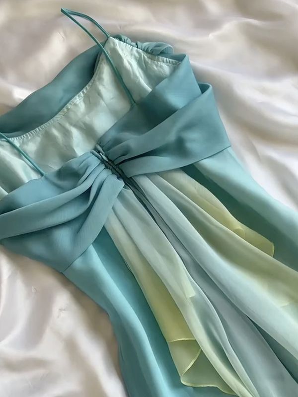 Unique A Line Spaghetti Strap Orange Pink Ombre Chiffon Evening Dress Party Dress SH2678