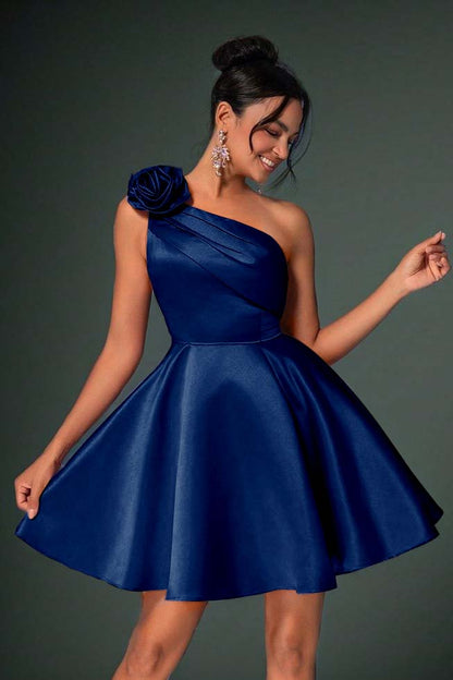One Shoulder Sleeveless Short A Line Homecoming Dress With Pleated HC0183