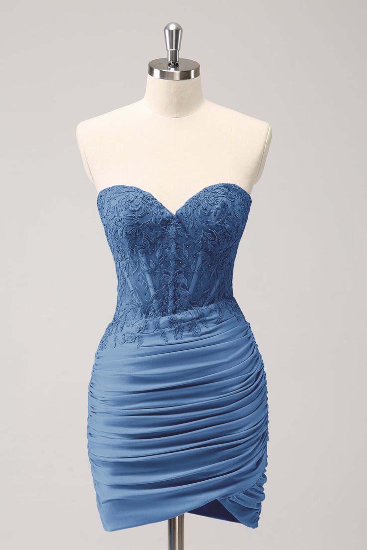 Hellodresses Chic Sweetheart Sleeveless Pleated Short Homecoming Dress With Embroidery