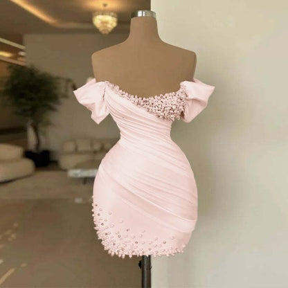 Off the Shoulder Sleeveless Short Homecoming Dress With Beading HC0154