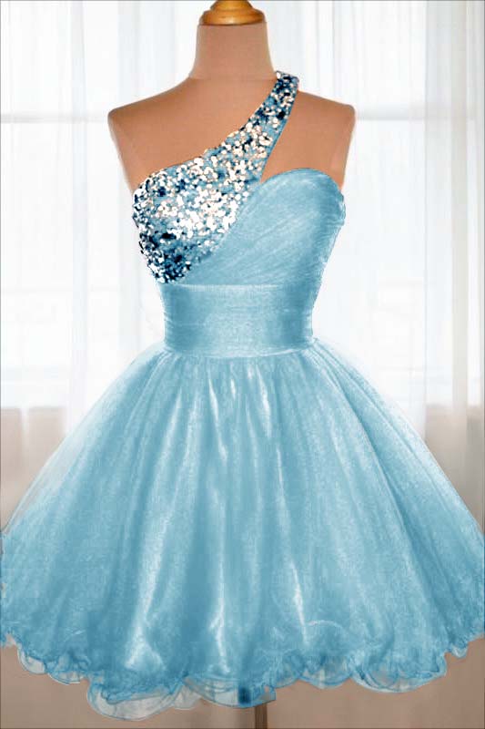 Red Tulle Sleeveless One Shoulder Ruffles Short Homecoming Dress with Sequins