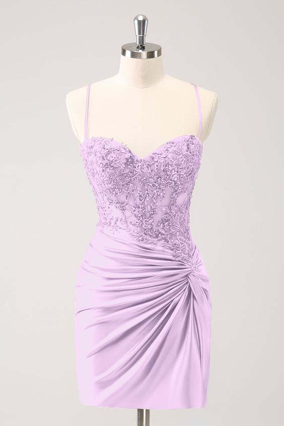 Chic Spaghetti Strap Sweetheart Short Homecoming Dress With Appliques HC0142