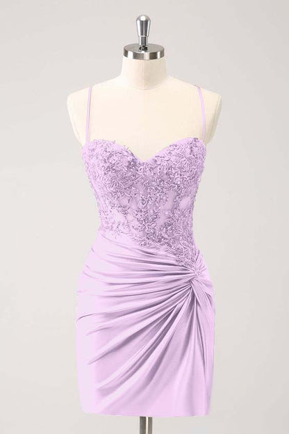 Chic Spaghetti Strap Sweetheart Short Homecoming Dress With Appliques HC0142