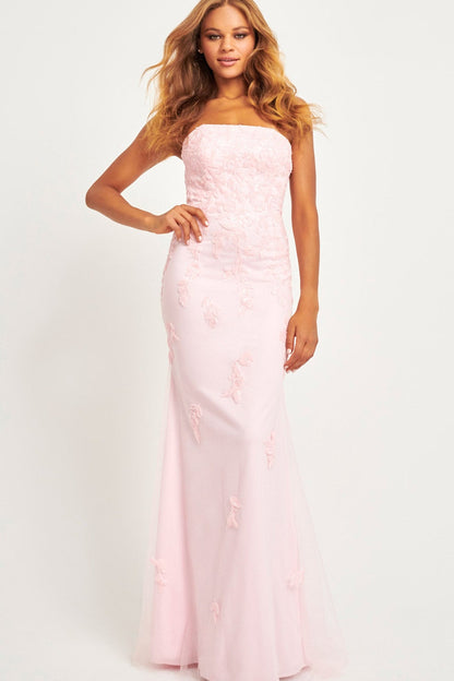 Gorgeous Blushing Pink Prom Dress Strapless Applique Sleeveless Slimming CY0001