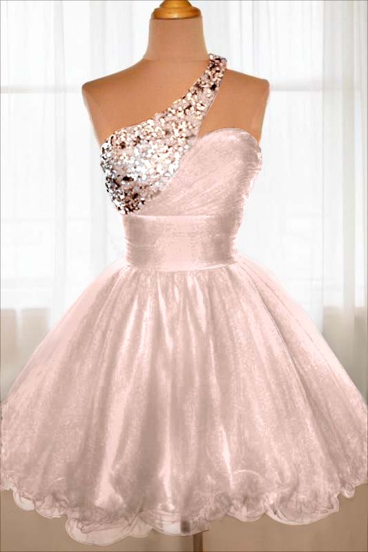 Red Tulle Sleeveless One Shoulder Ruffles Short Homecoming Dress with Sequins