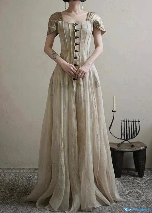 zelldressess-New Retro Elegant Square Neck Summer New Long Chiffon Prom Dress Evening Dress Retro Wedding Bridesmaid Dress gh5251