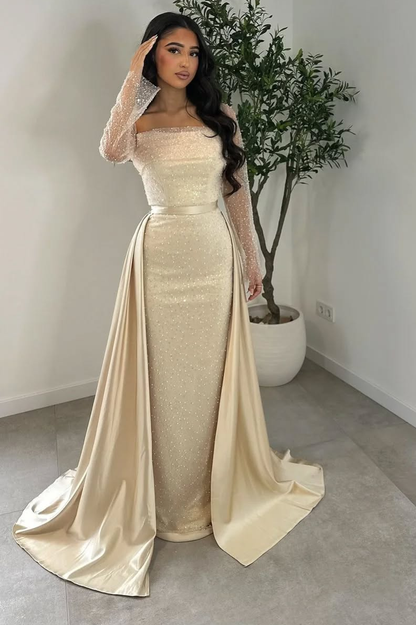 Long Sleeves Square Neck Long Mermaid Prom Dress With Beading HS0005